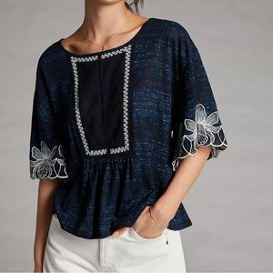 Anthropologie Sz M Embroidered Floral Blouse by Pilcro EUC